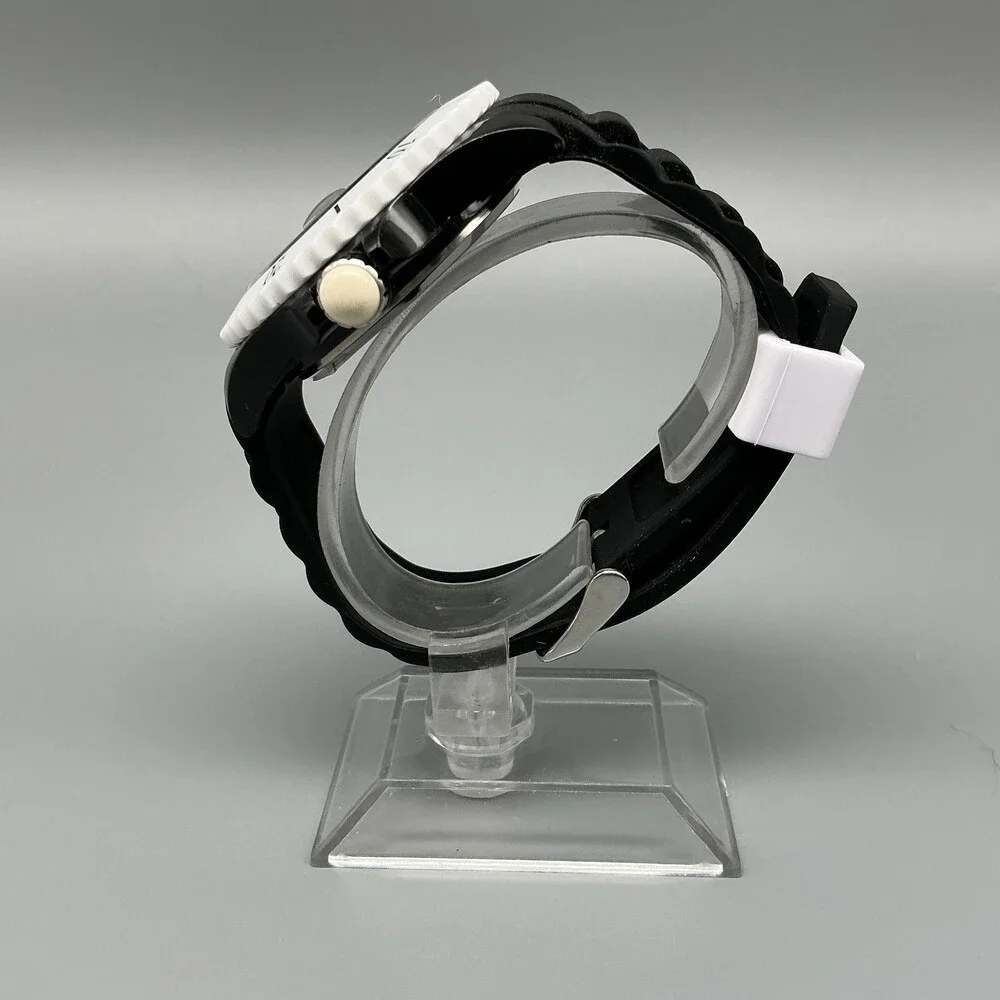 40nine Mens Watch 43mm Black Orange Dial White Bezel Date Silicone New Battery